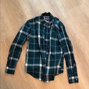 Banana Republic Teal and White Plaid Button Down Shirt